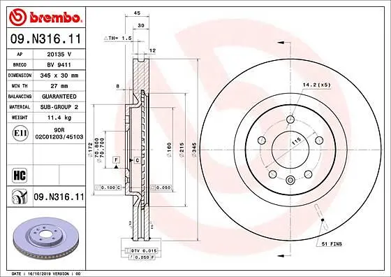 Диск гальмівний вентильований Opel Insignia B 17-25р Brembo (09.N316.11) - фото 2