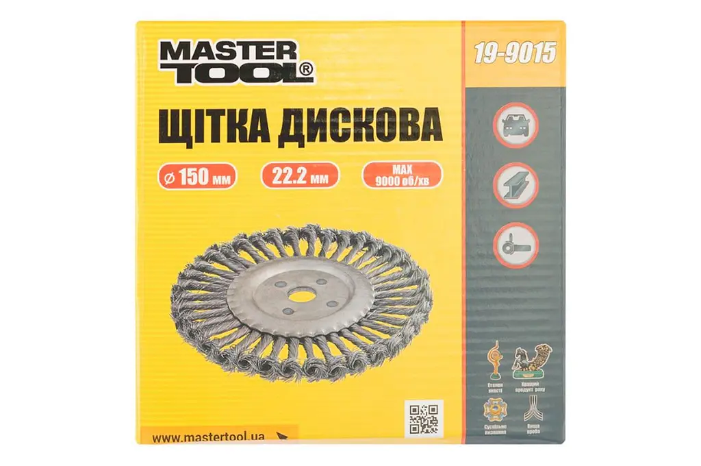 Корщинка MasterTool для болгарки УШМ проволочная щетка дисковая 150 мм 19-9015 - фото 3