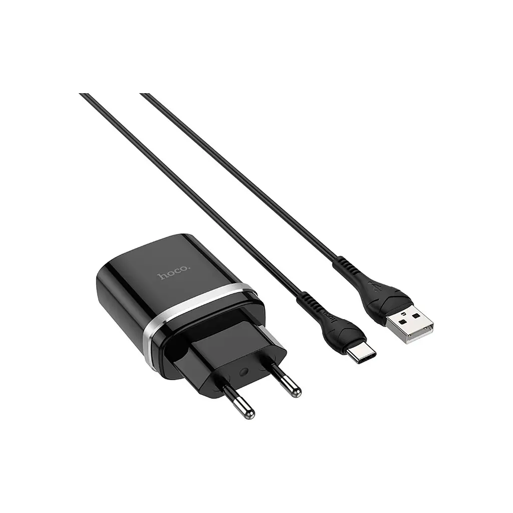 Зарядний пристрій HOCO C12Q Smart USB QC 3.0 + кабель USB-A — USB-C 18 Вт чорний (6931474716293) - фото 2