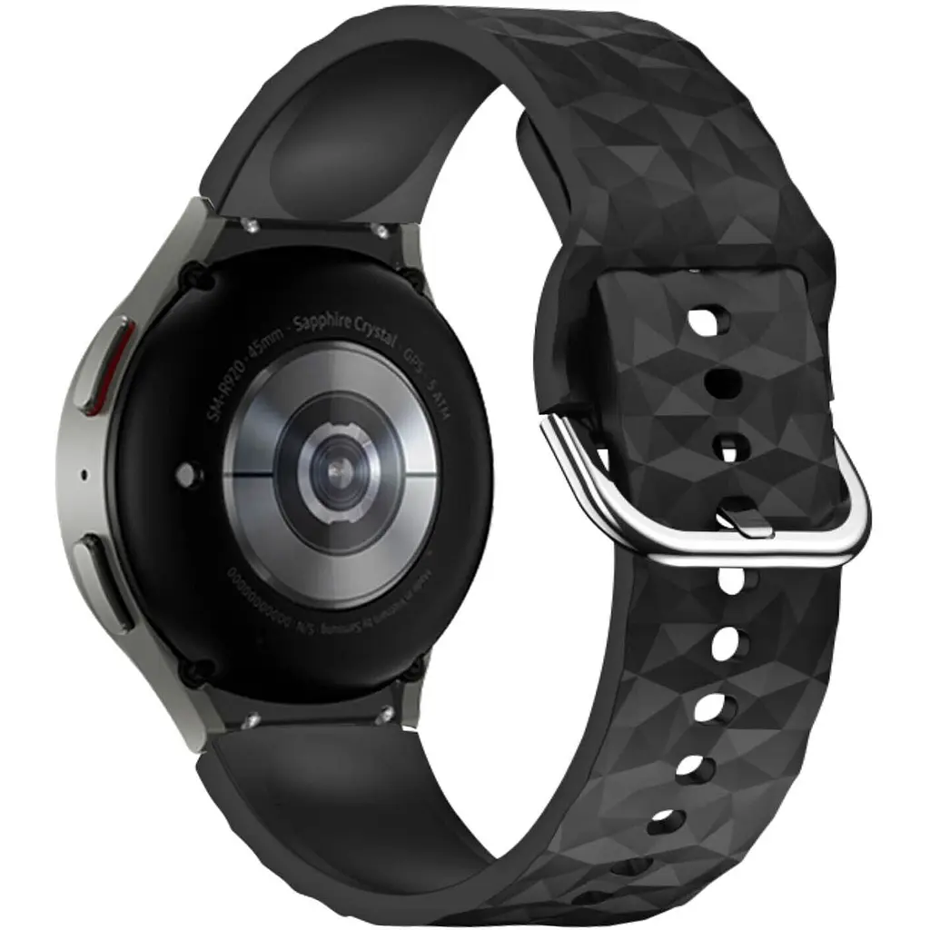 Ремінець для Samsung Galaxy Watch 6 40mm 6 44mm - чорний ширина кріплення 20мм силікон Watchbands Diamond (W28-2WB21389186) - фото 1