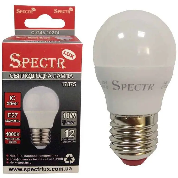 Лампа світлодіодна SPECTR LUX 10W E27 ДШ 4000K 900Lm C-G45-10274 (17875)