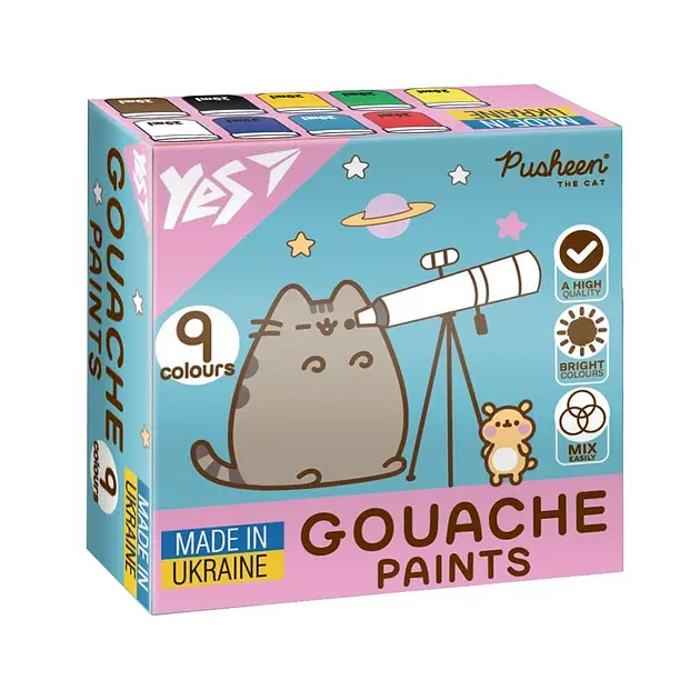 Гуаш "Yes" Pusheen 9кольор. 20мл №230401 - фото 2