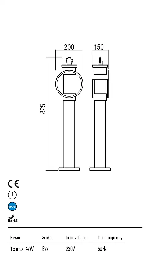 Стовпчик COMPASS ST 825 mm E27 42W IP33 CF (4.1.1) Redo 9573 - фото 3