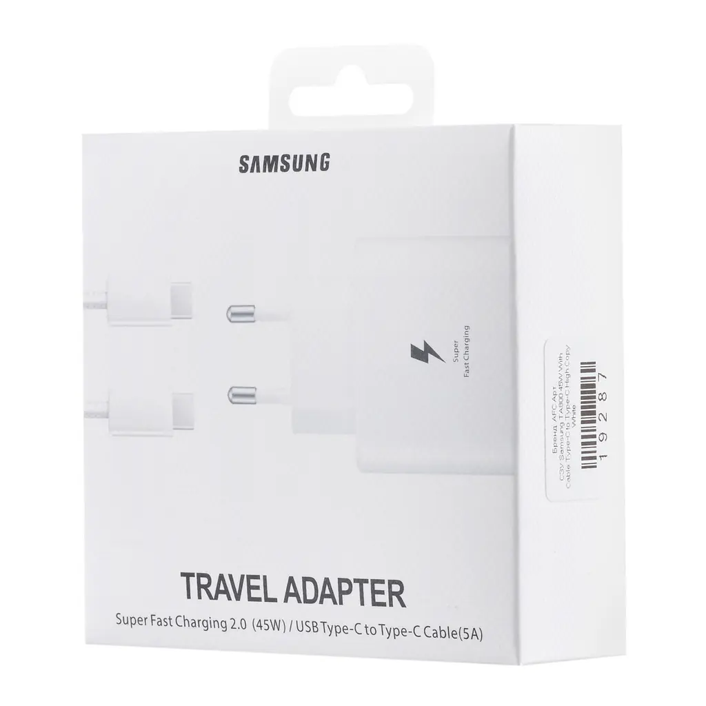 Мережевий зарядний пристрій Samsung TA800 20W With Cable Type-C to Type-C High c0py Білий - фото 2