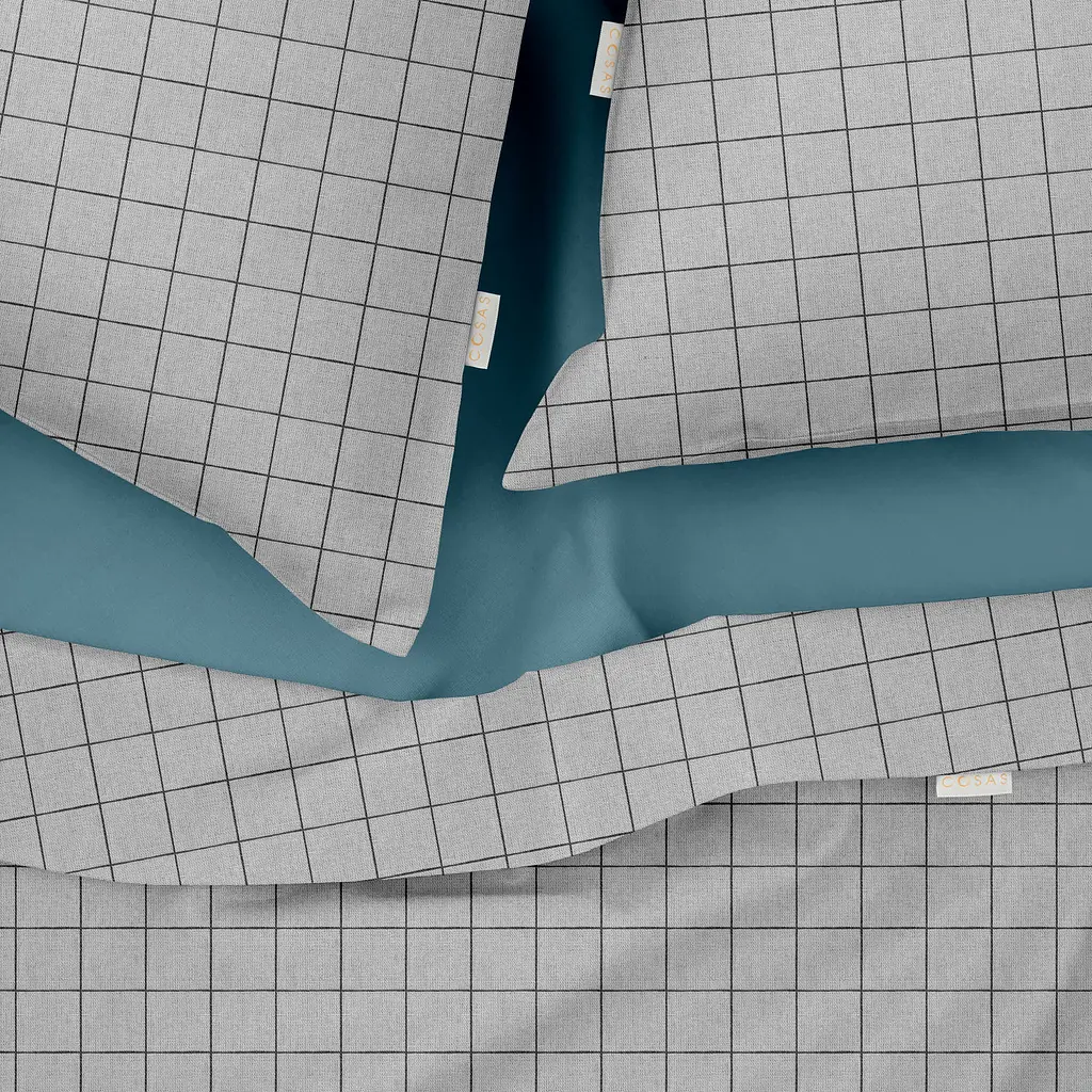 Комплект постільної білизни Cosas полуторний з простирадлом на резинці GREY GEOMETRY CS3 160 x 220 см (CellAshgrey_El-68Sky_160) - фото 3
