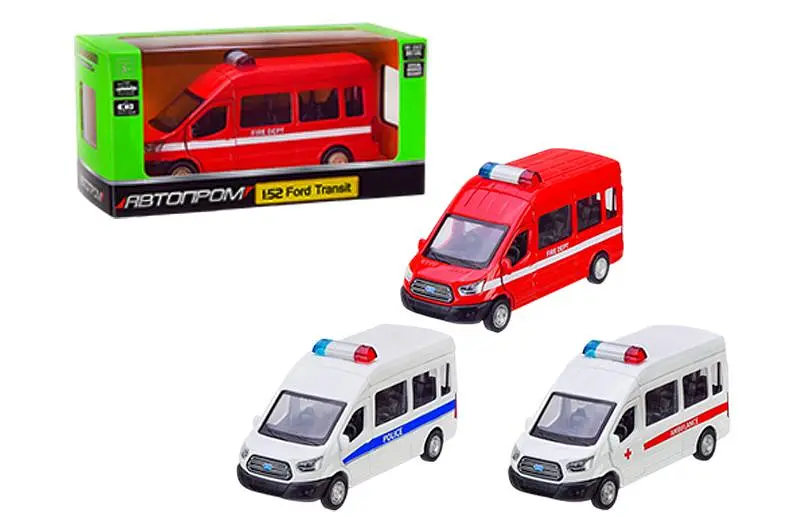 Іграшковий мікроавтобус металевий Ford Transit 1:52 Автопром 4373, 3 види, в коробці нар. 14,5х6,5х7см