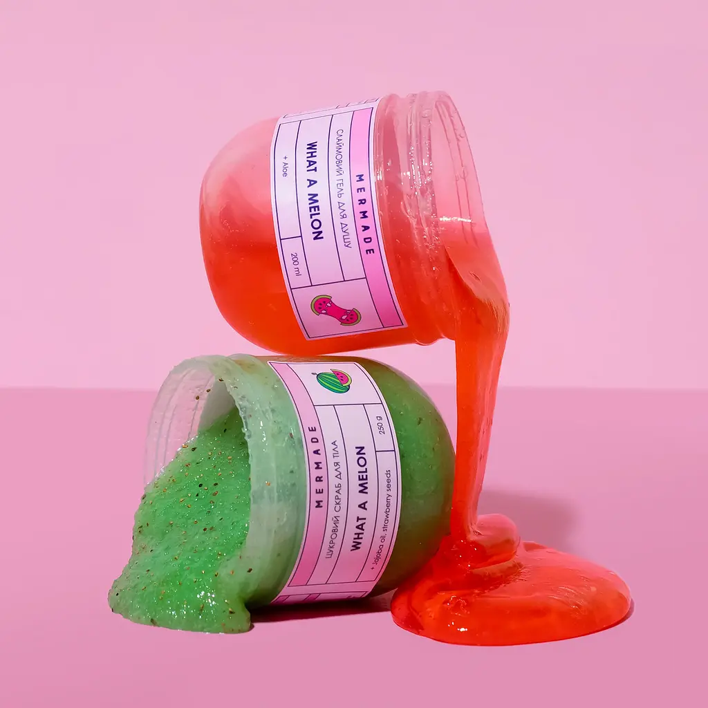 Подарунковий набір Mermade What a melon Party: пінка для душу 150 мл + цукровий скраб для тіла 250 г + зволожуючий бальзам для губ 10 г + слайм гель для душу 200 мл - фото 4