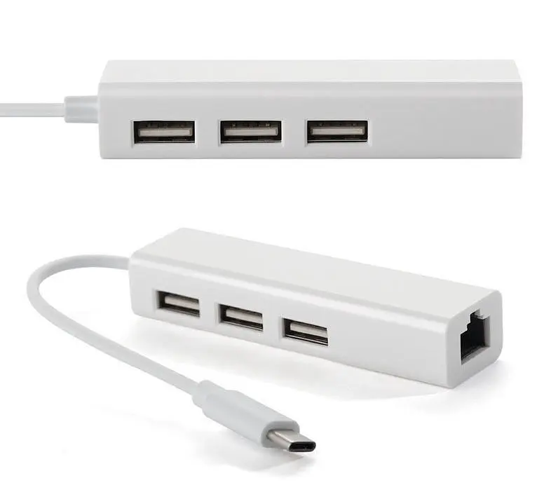 Хаб USB 2.0 Type-C -> 3xUSB 2.0 + RJ45 Fast Ethernet Білий - фото 2