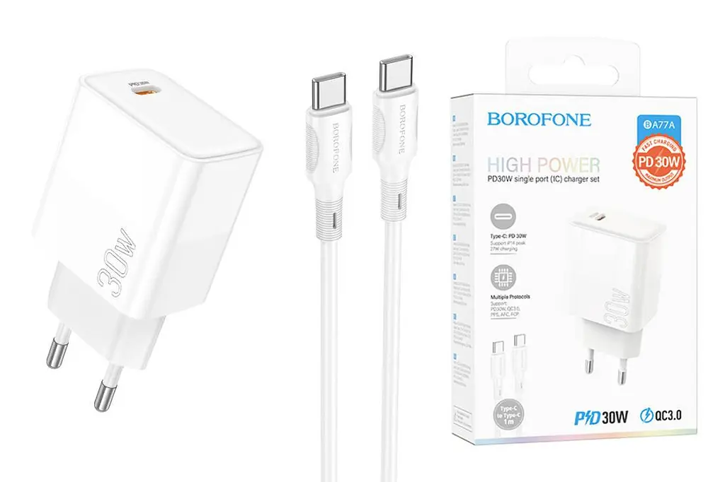 Зарядное устройство быстрое 30 Вт Borofone ba77a Insightful PD QC 30 W с кабелем Type-C - фото 3