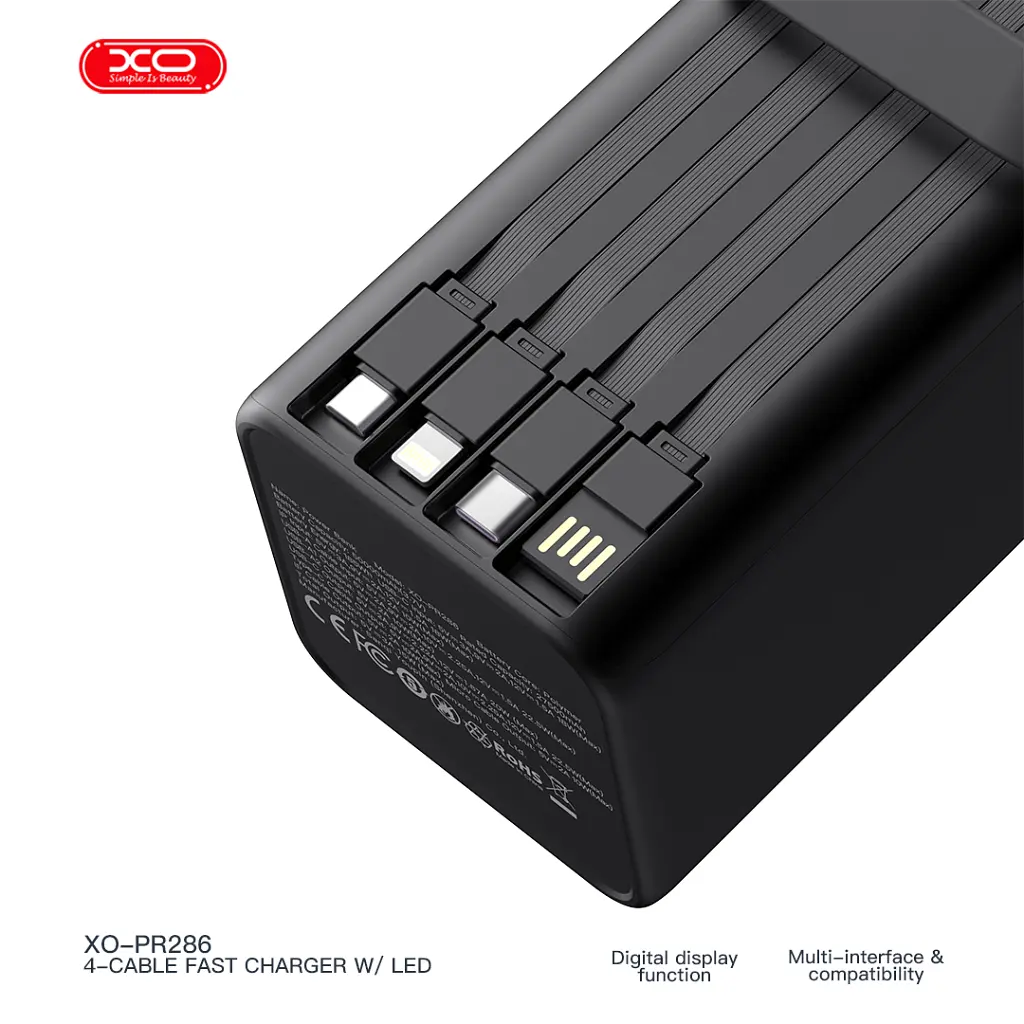 Батарея універсальна XO 50000 мА·год, PD/20 Вт, QC/22.5 Вт, Lamp, чорна (XO-PR286-BK) - фото 3