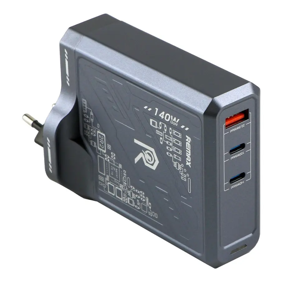 Зарядний пристрій - блок живлення Remax RP-U106 140W (3 виходи 1 USB+2Type-C) чорний RP-U106-bk - фото 2