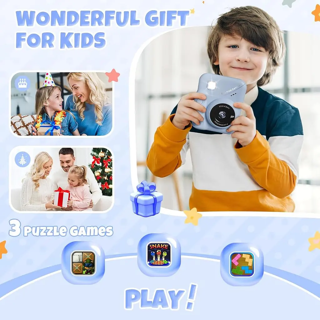 Дитяча камера з миттєвим друком, 48 МП, 1080P, 3" екран, з картою 32 ГБ [НЕ КОМПЛЕКТ] - фото 6
