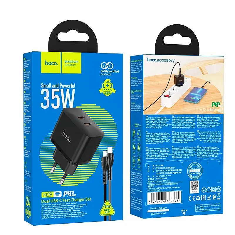 Адаптер мережевий HOCO Type-C to Lightning Cable Triumph charger set N29 35 W чорний - фото 4