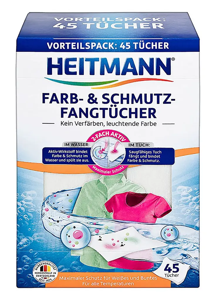 Серветки-пастки для кольору та бруду Heitmann Farb & Schmutzfangtücher 45 шт
