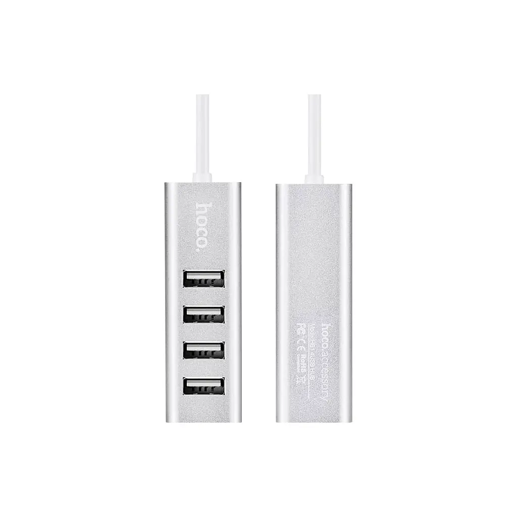 Концентратор HOCO USB 2.0 to 4xUSB Line machine HB1 Silver (6957531038146) - фото 4