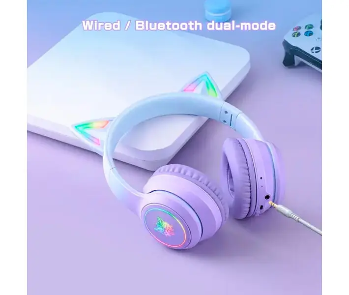 Навушники Onikuma Bluetooth з підсвіткою B90 Gaming CAT with LED фіолетові - фото 7