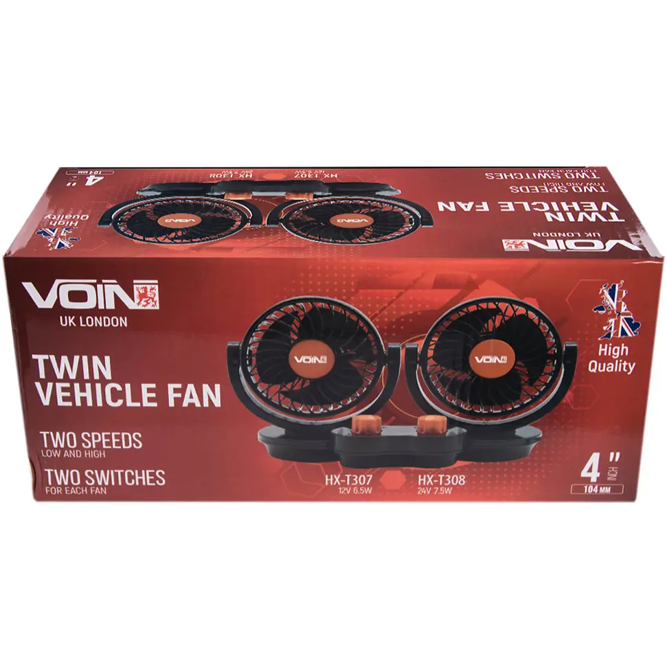Вентилятор автомобільний Voin подвійний 4" 24V 10W (HX-T308) - фото 4
