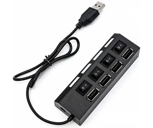 USB HUB 4-портовий з індивідуальними перемикачами, чорний - фото 2