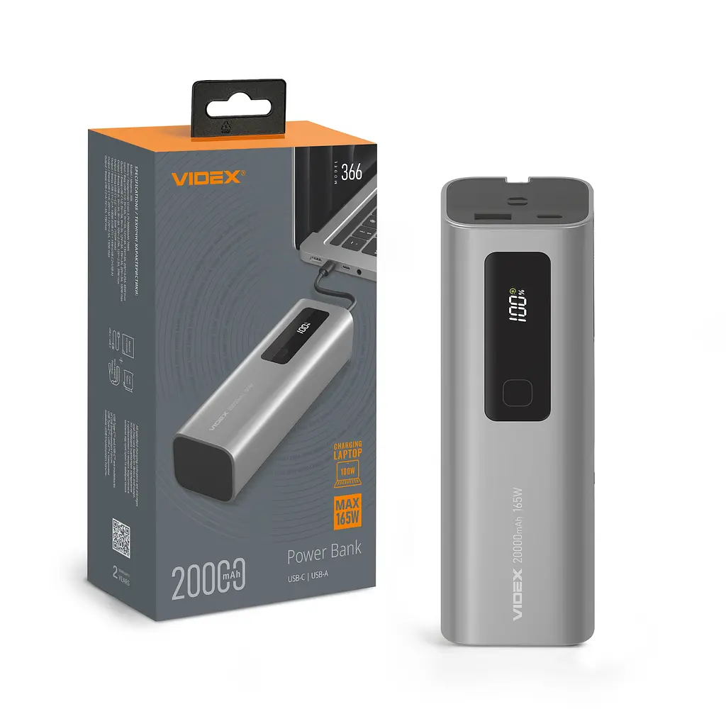 Павербанк 20000mAh VIDEX VPB-366 165W PD100W +Display VIDEX (28606-000)
