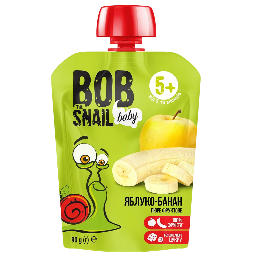 Набор фруктового пюре Bob Snail: Яблоко-Груша + Яблоко-Малина + Яблоко-банан 540 г (6 шт. х 90 г) - фото 3