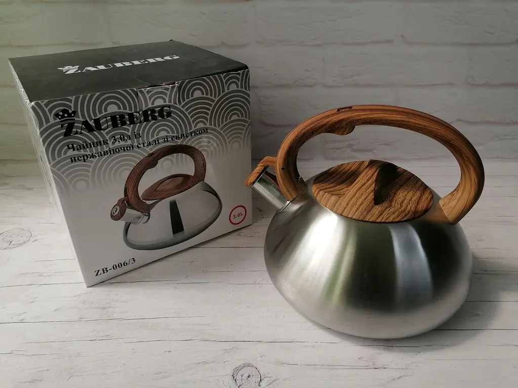 Чайник Zauberg из нержавейки и свистком коричневая ручка 3л ZB-006 - фото 3