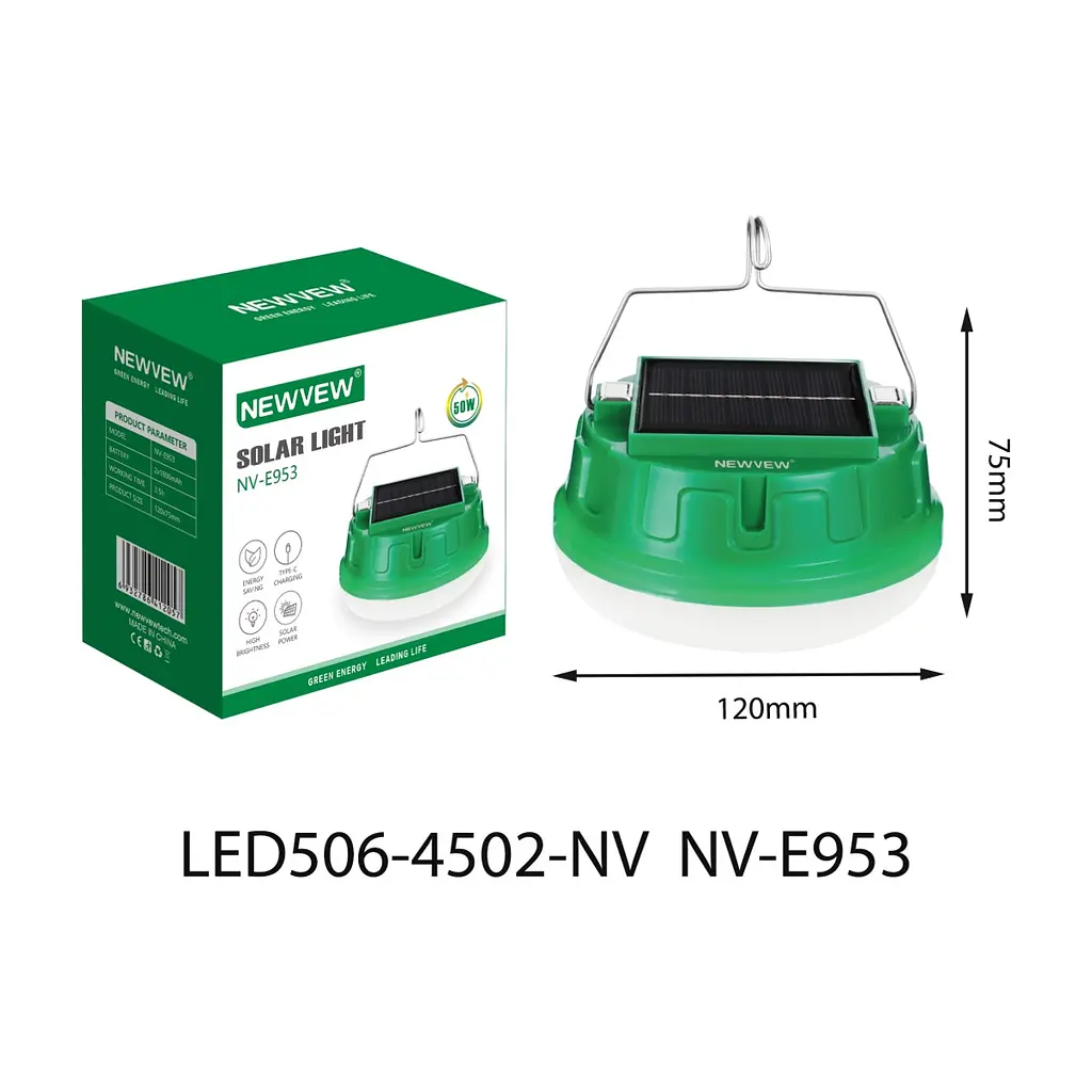 Ліхтар NEWVEW NV-E953 50W Solar Panel 3600mAh Green (NWVW-NV-E953-GN)