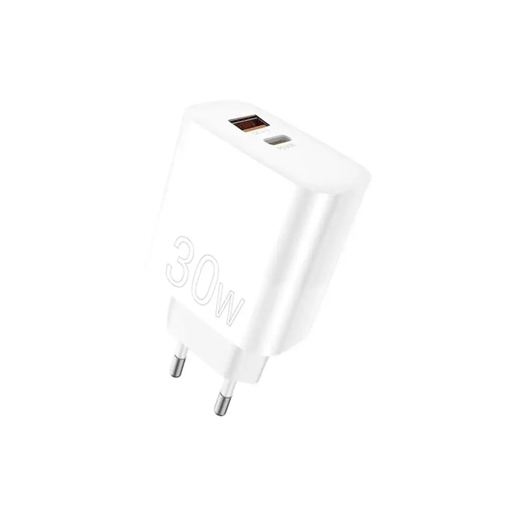 Зарядний пристрій WUW C208 1xUSB-C PD 30 Вт + 1xUSB QC 3.0 18 Вт білий (6972573333417)