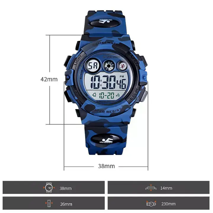 Дитячий спортивний годинник Skmei 1547 Kids (секундомір, будильник) Синій камуфляж - фото 4