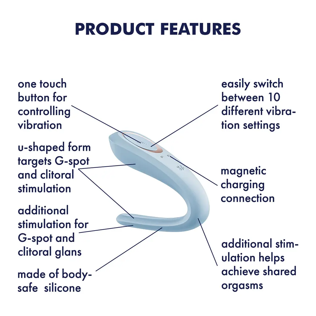 Вібратор для пар Satisfyer Double Classic Light Blue з одним моторчиком - фото 6