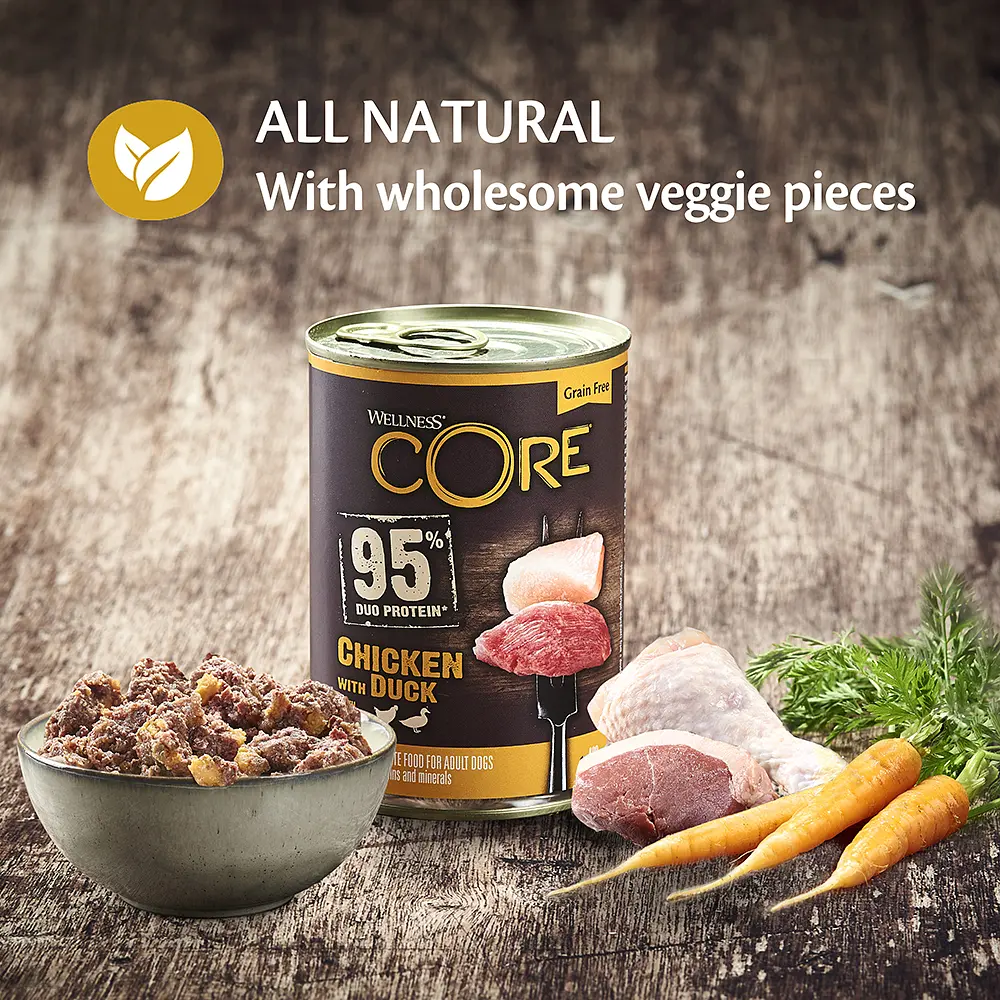 Консерви для собак Wellness CORE 95% Duo Protein Chicken with Duck with Carrots з куркою та качкою - фото 2