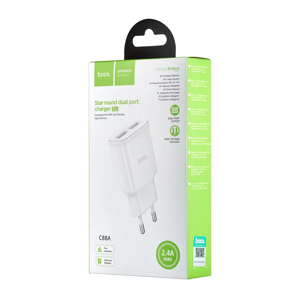 Мережевий зарядний пристрій Hoco C88A Star round dual port charger ( EU ) Білий - фото 2