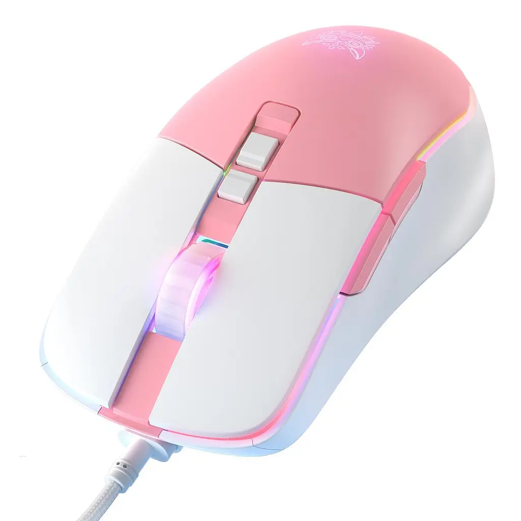 Комп'ютерна мишка Onikuma ігрова C16 з RGB підсвіткою 7200 DPI 8 кнопок дротова для ПК і ноутбука рожева - фото 2