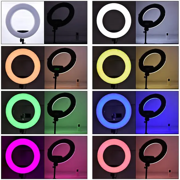 Кільцева LED лампа RGB 8 кольорів з тримачем телефону кільцеве світло 33см 14W RING LIGHT MJ33 (YR-330A) - фото 5