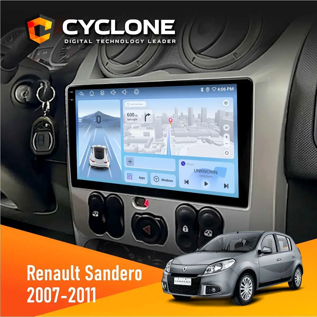 Штатна магнітола Renault Sandero 2007-2011 Cyclone C9-012 4x64, DSP, 4G Cyclone (НФ-00008008)