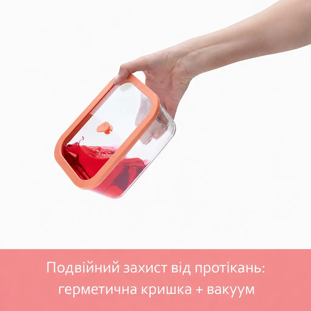 Набір з 4-х предметів (3 вакуумних контейнерів Viva та ручний вакуумний насос), лососевий (131200) - фото 8