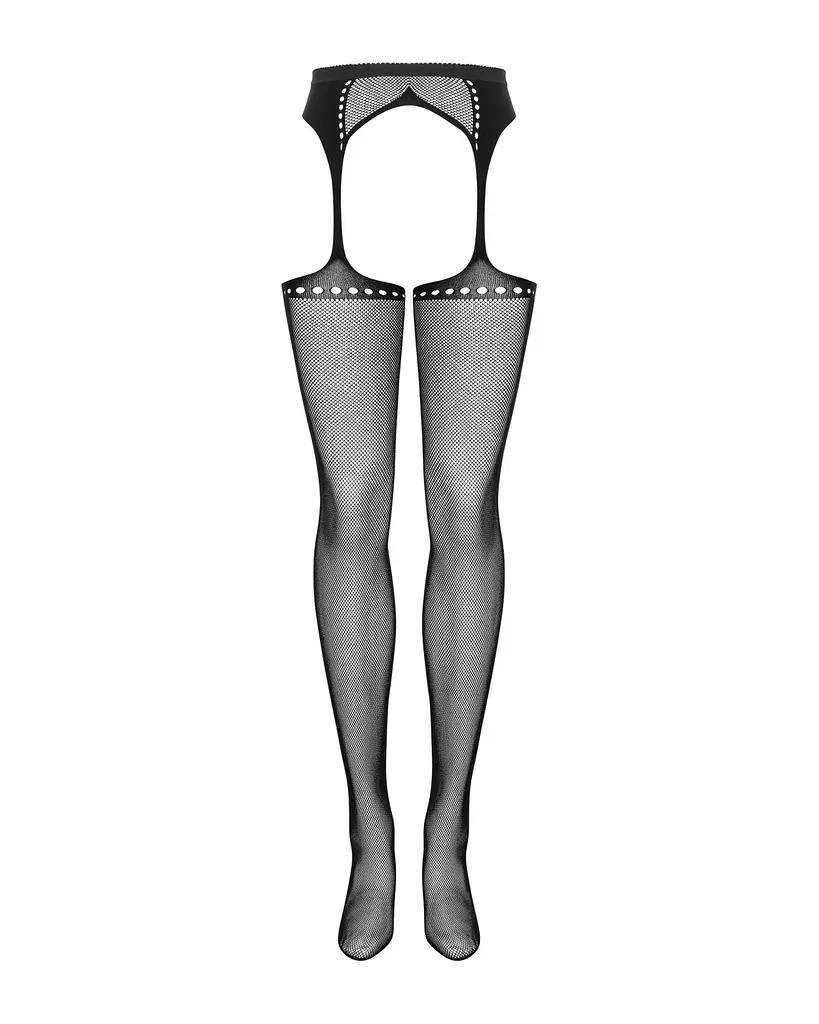 Сітчасті панчохи-стокінги зі стрілкою Obsessive Garter stockings S314 S/M/L, чорні, імітація гартері - фото 5