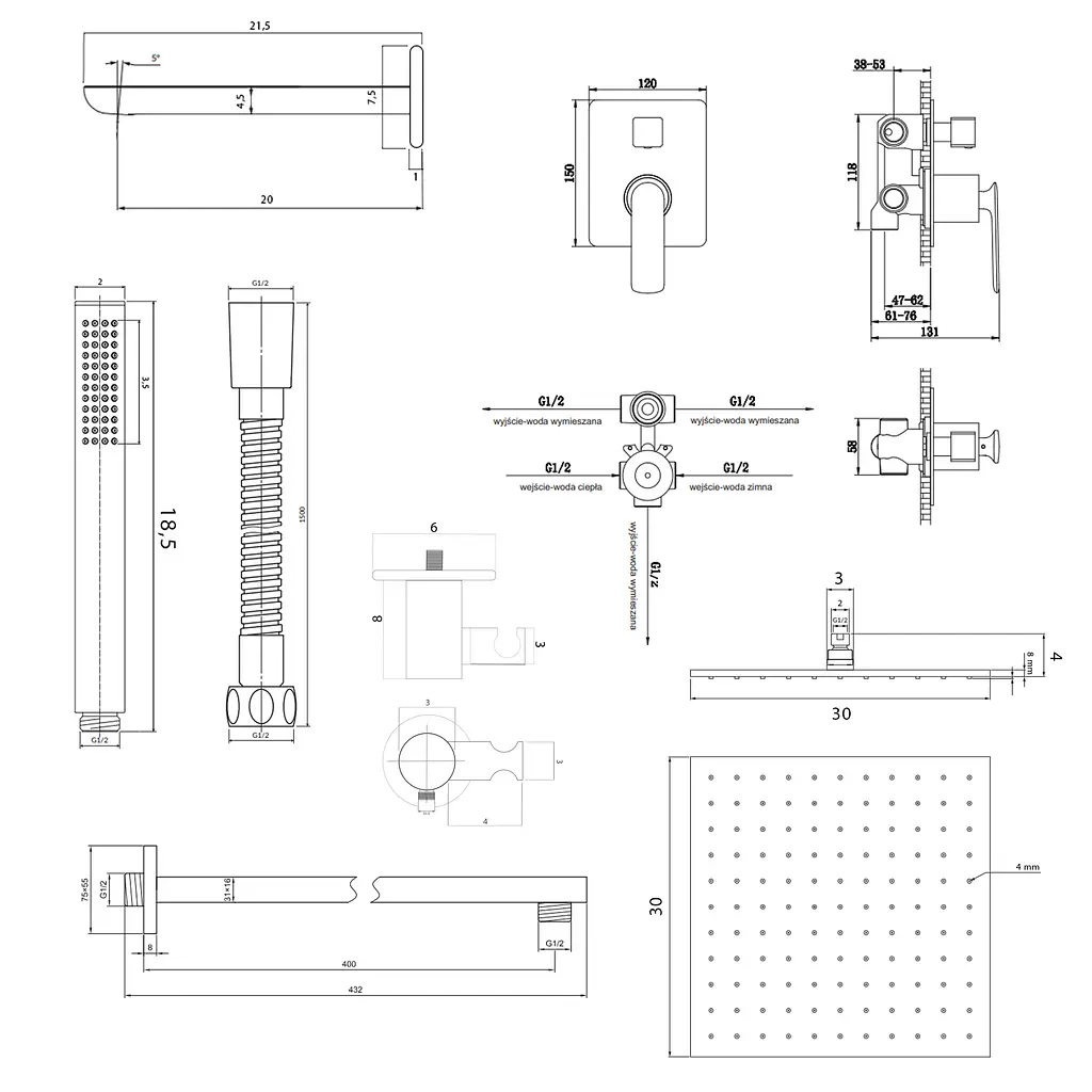 Душевая система Kohlman Experience 30 graphite + BOX скрытого монтажа KPL-QW211EGQ30, Графит - фото 2