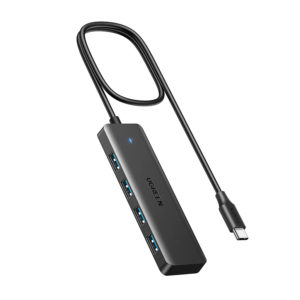USB-хаб UGREEN CM219 USB-концентратор вхід USB-C та 4 виходи USB-A USB 3.2 Gen 1 теоретично до 5 Гбіт/с без драйверів у Windows macOS Linux з вбудованим кабелем 1 м чорний (75582)