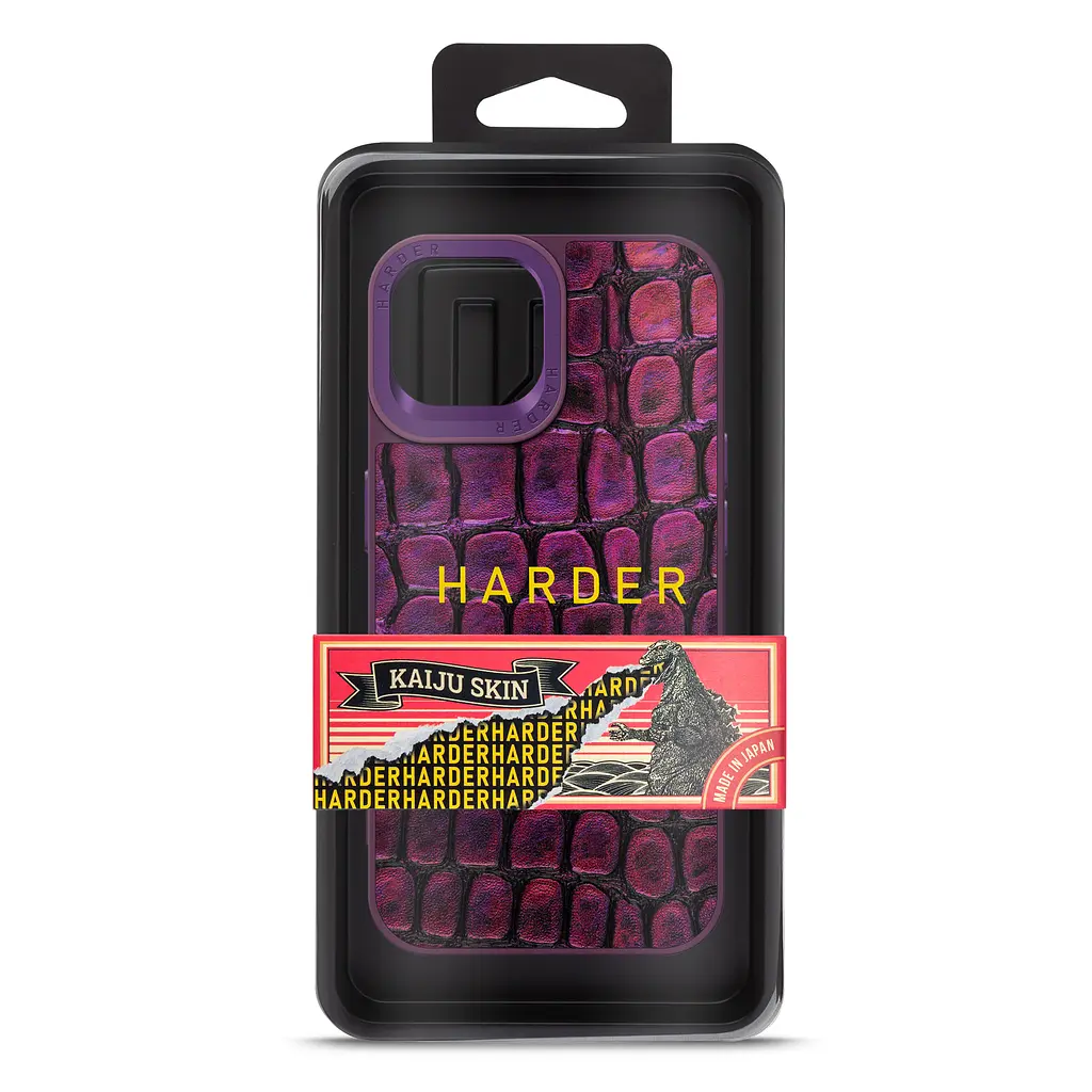 Кожаный чехол для Apple iPhone 14, Harder Kaiju Skin, фиолетовый, термополиуретан ТПУ + экокожа с эффектом текстуры монстра, панель, защита корпуса, противоударный, микрофибра, рамка вокруг камеры, защита всего корпуса, (ARM76854) - фото 3
