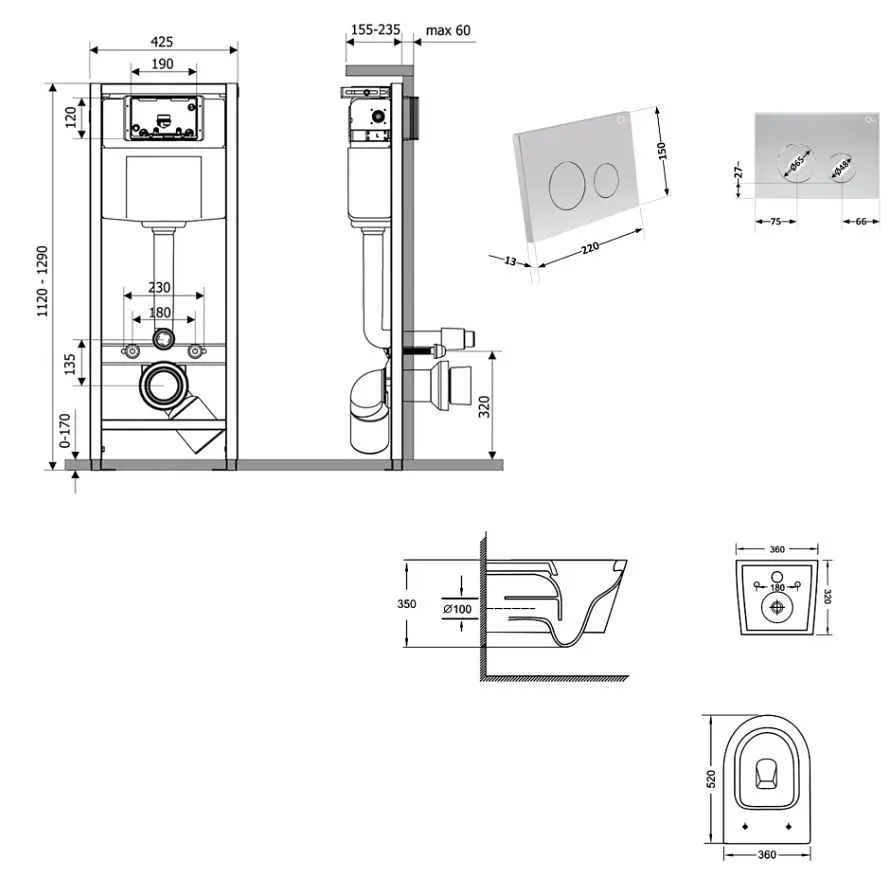Набір Q-tap Nest 4 в 1 підвісний унітаз Jay Ultra Quiet 520x360x320 + комплект інсталяції QT07335175W48189 - фото 7