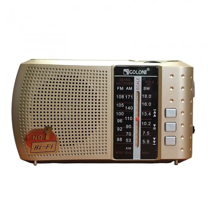 Радиоприёмник FM USB MicroSD Golon ICF-8 на аккумуляторе 18650 Золотистый - фото 2