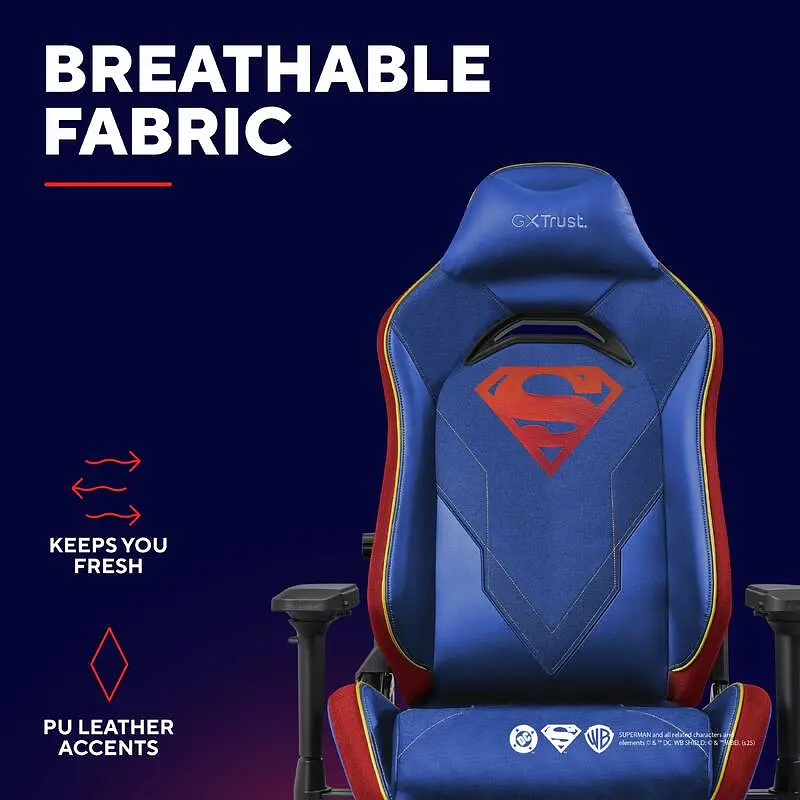 Trust Крісло GXT721SM Ruya Pro Superman edition, ПУ кожа, Foldable Armrests, синій - фото 3