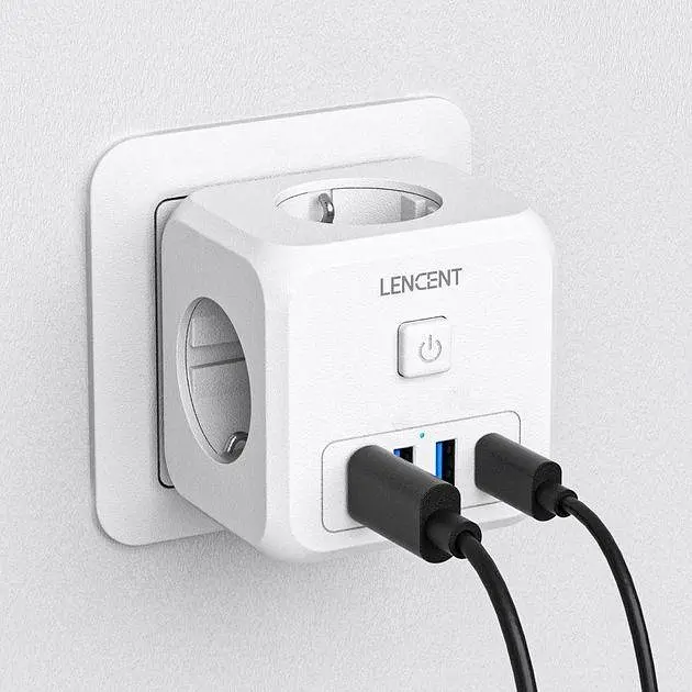 Мережевий фільтр, трійник LENCENT | 3 розетки | 3 USB порта | 1 Type-С | швидка зарядка - фото 5