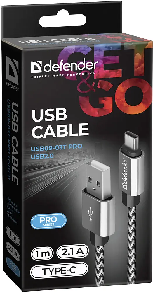 Кабель USB 2.0 AM-Type-CM, 1.0 м, білий, 09-03T PRO Defender - фото 4