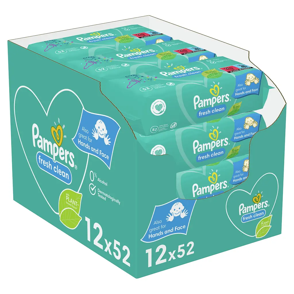 Набір дитячі вологі серветки Pampers Fresh Clean 624 шт. (12 уп. по 52 шт.) - фото 2
