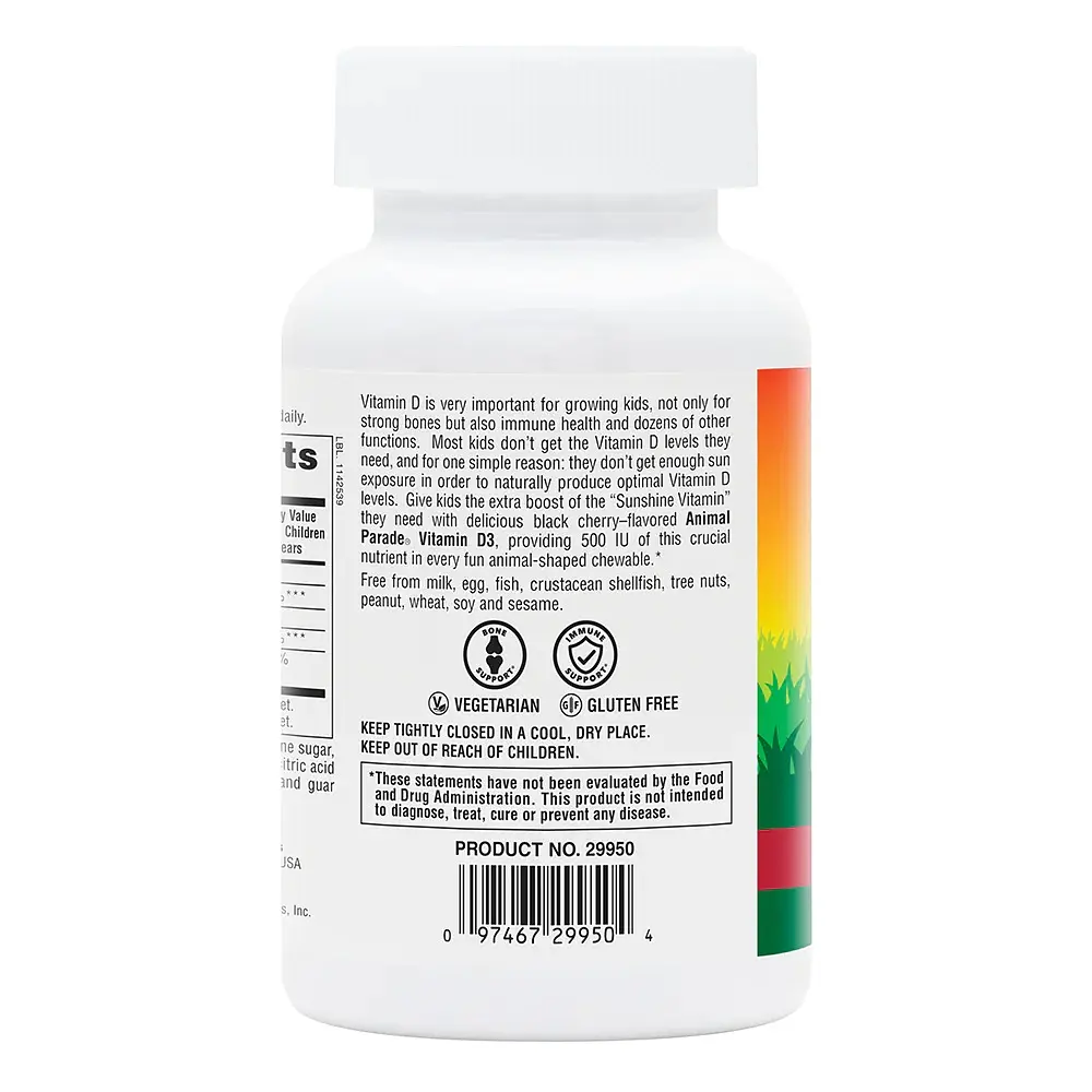 Вітаміни та мінерали Natures Plus Animal Parade Vitamin D3, 90 жувальних таблеток - Вишня - фото 3