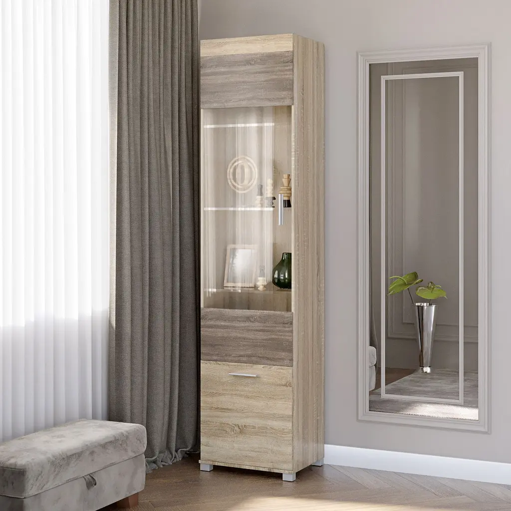 Шкаф-пенал витрина Эверест Британия-19 сонома/трюфель (EVR-2266) - фото 3