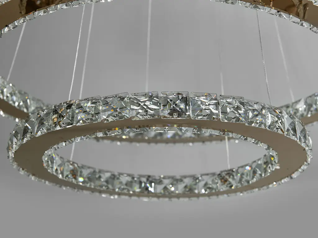 Люстра стельова LED Diasha 7206-8W/580+400G Кришталеві кільця, 65W, золото, сучасний стиль, регулювання висоти, пульт ДУ - фото 5