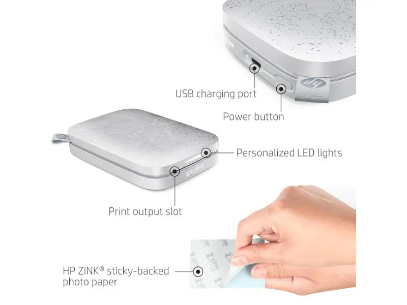 Портативний фотопринтер HP Sprocket 2x3 Luna Pearl (ISPW) - фото 4