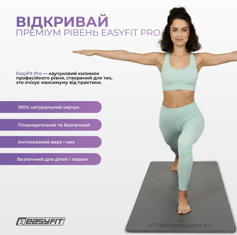 Килимок для йоги професійний EasyFit Pro каучук 5 мм Чорний (EF-1925-BK) - фото 2